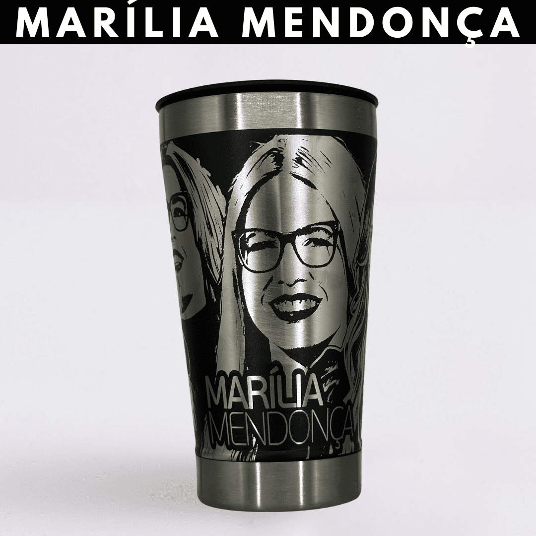 Marília Mendonça  – Copo Térmico Preto Personalizado 360° a Laser + Brinde