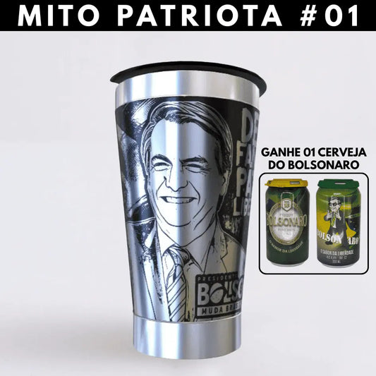 Mito Patriota #01  – Copo Térmico Preto Personalizado 360° a Laser + Brinde