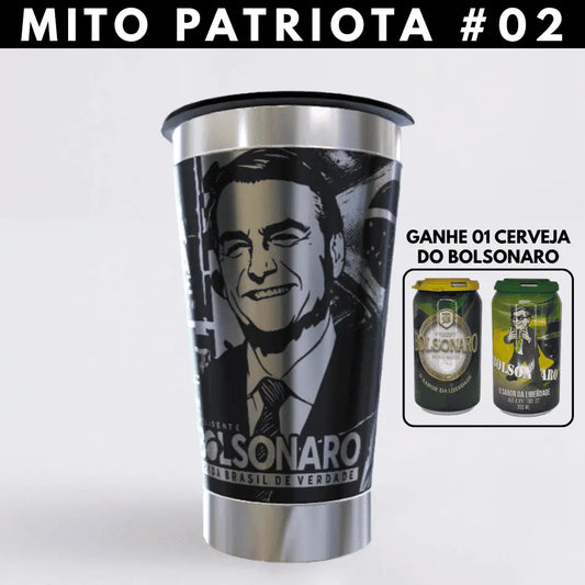 Mito Patriota #02 – Copo Térmico Preto Personalizado 360° a Laser + Brinde