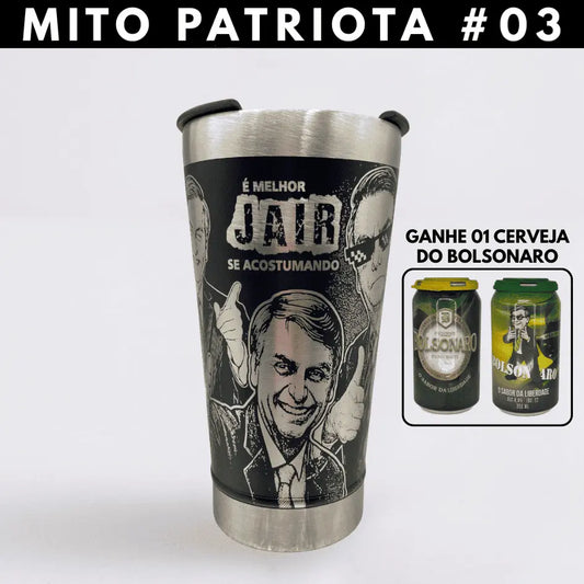 Mito Patriota #03 – Copo Térmico Preto Personalizado 360° a Laser + Brinde