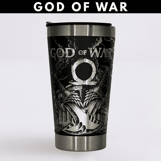 God Of War – Copo Térmico Preto Personalizado 360° a Laser + Brinde