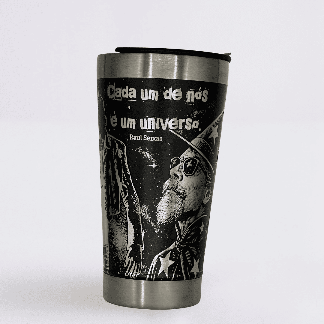 Raul Seixas – Copo Térmico Preto Personalizado 360° a Laser + Brinde