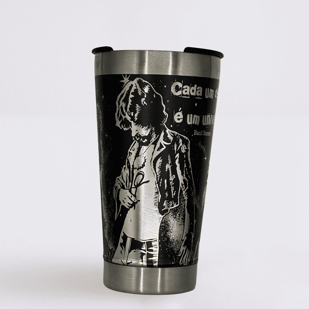 Raul Seixas – Copo Térmico Preto Personalizado 360° a Laser + Brinde