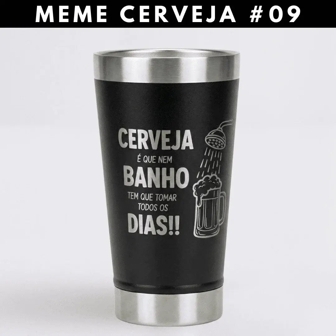 Meme #09 – Coleção Cervejeiros | Copo Térmico Preto + Brinde