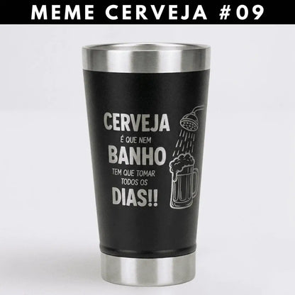 Meme #09 – Coleção Cervejeiros | Copo Térmico Preto + Brinde
