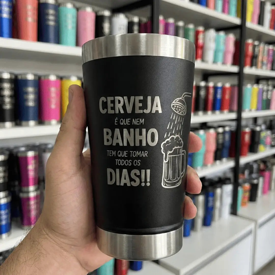 Meme #09 – Coleção Cervejeiros | Copo Térmico Preto + Brinde