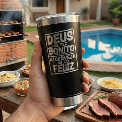 Meme #02 – Coleção Cervejeiros | Copo Térmico Preto + Brinde