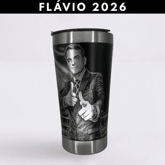 Flávio 2026  – Copo Térmico Preto Personalizado 360° a Laser + Brinde
