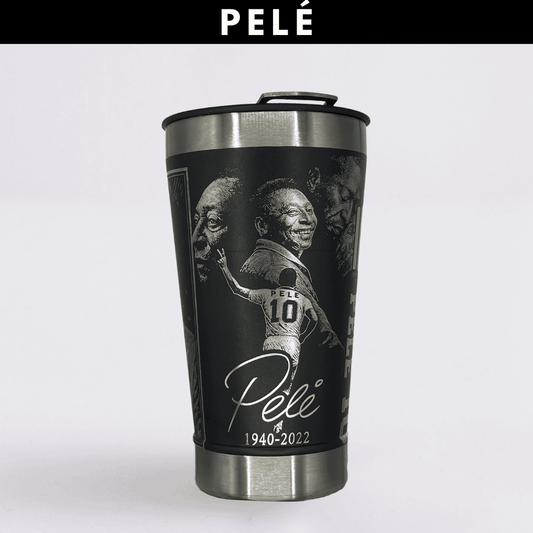 Pelé – Copo Térmico Preto Personalizado 360° a Laser + Brinde