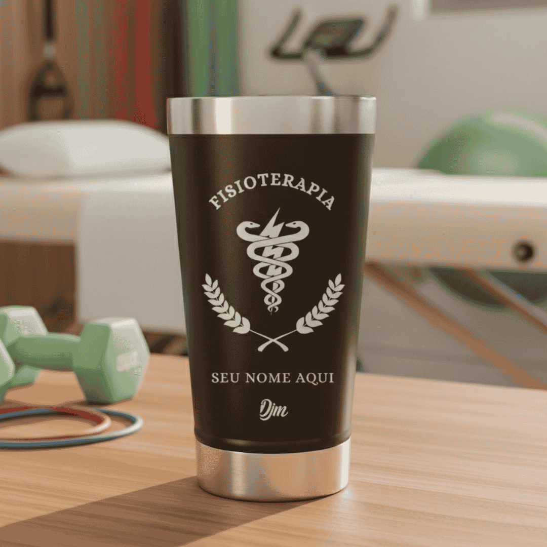 Fisioterapia – Copo Térmico Preto Personalizado | Seu Nome + Brinde