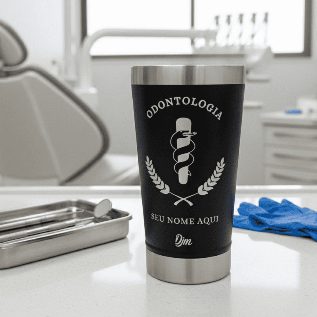 Odontologia – Copo Térmico Preto Personalizado | Seu Nome + Brinde
