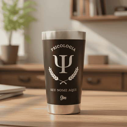 Psicologia – Copo Térmico Preto Personalizado | Seu Nome + Brinde