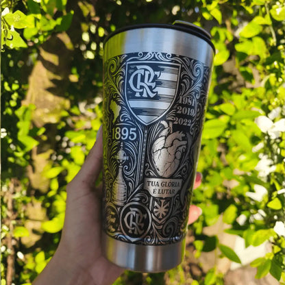 Flamengo Tetra – Copo Térmico Preto Personalizado 360° a Laser + Brinde