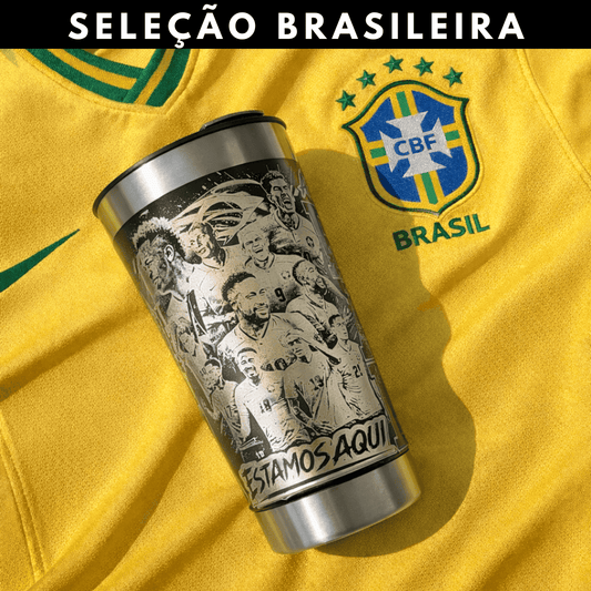 Seleção Brasileira – Copo Térmico Preto Personalizado 360° a Laser + Brinde