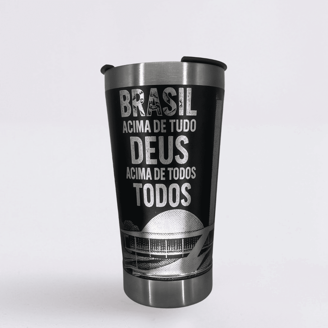 Flávio 2026  – Copo Térmico Preto Personalizado 360° a Laser + Brinde