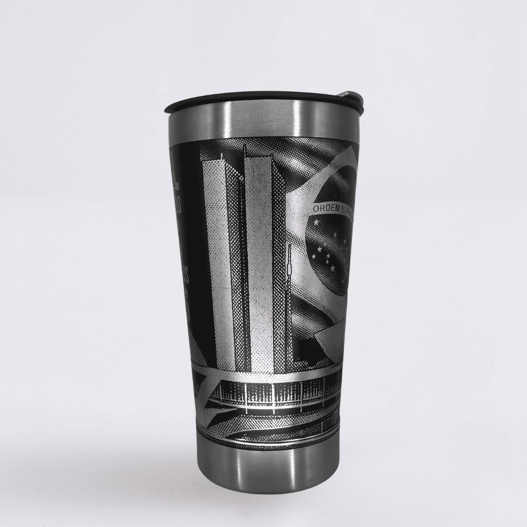 Flávio 2026  – Copo Térmico Preto Personalizado 360° a Laser + Brinde