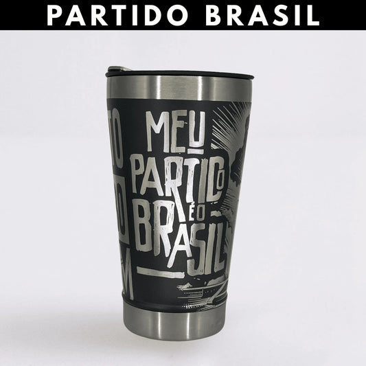 Partido Brasil  – Copo Térmico Preto Personalizado 360° a Laser + Brinde